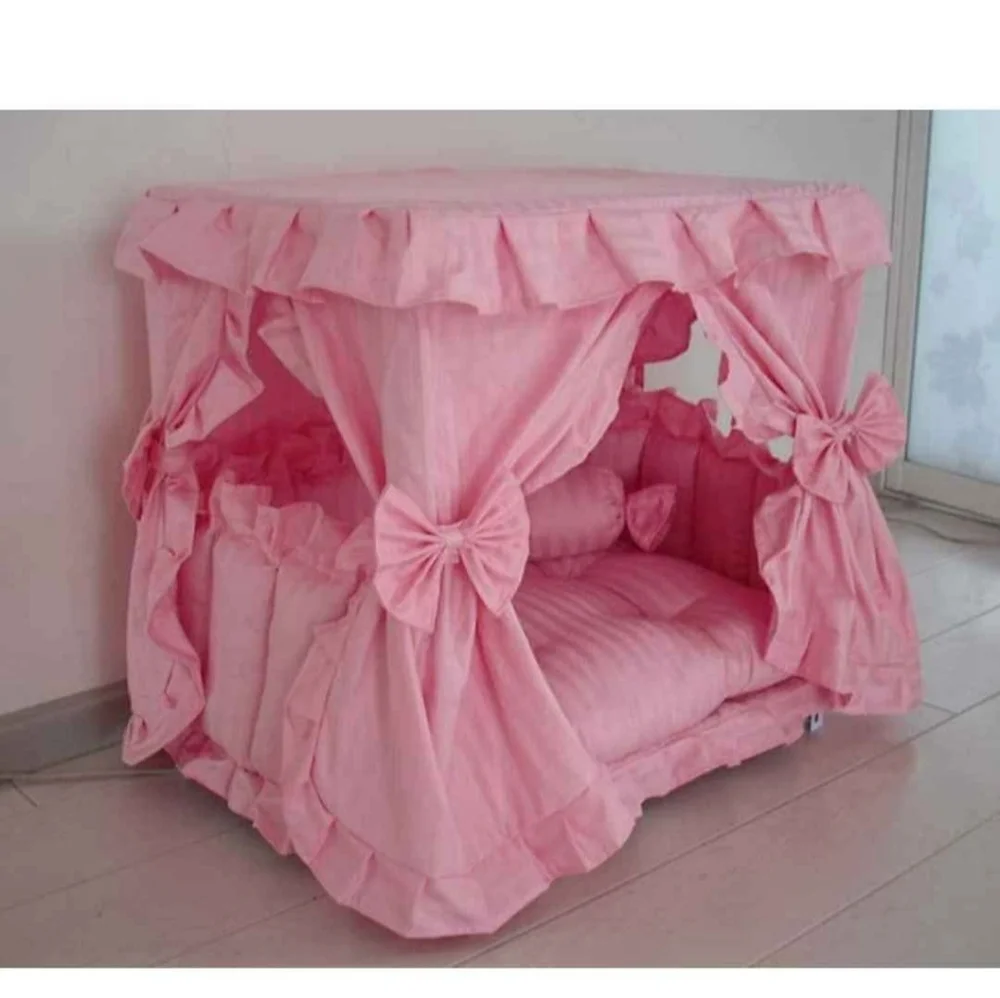 Whimsical Pink Duvet Cover with Canopy and Gathered Curtains